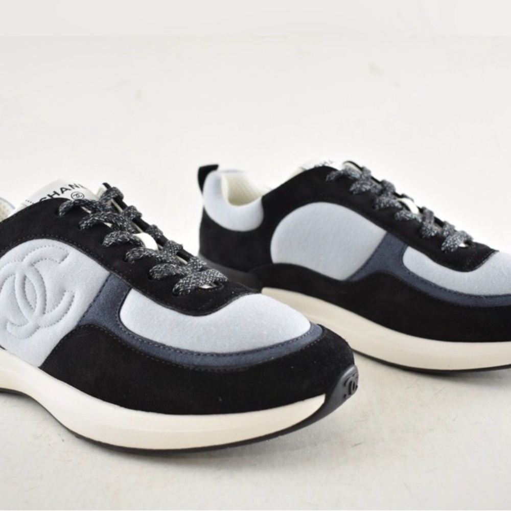 Chanel Black & Light Blue Suede and Fabric Sneakers
